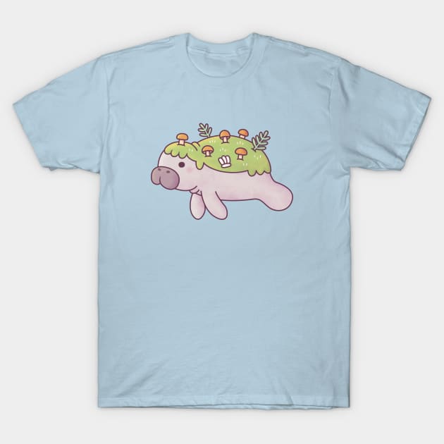 Cute Manatee With Moss And Fungi Back T-Shirt by rustydoodle